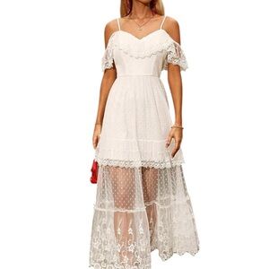 White Ruffled Tiered High Low Dress
